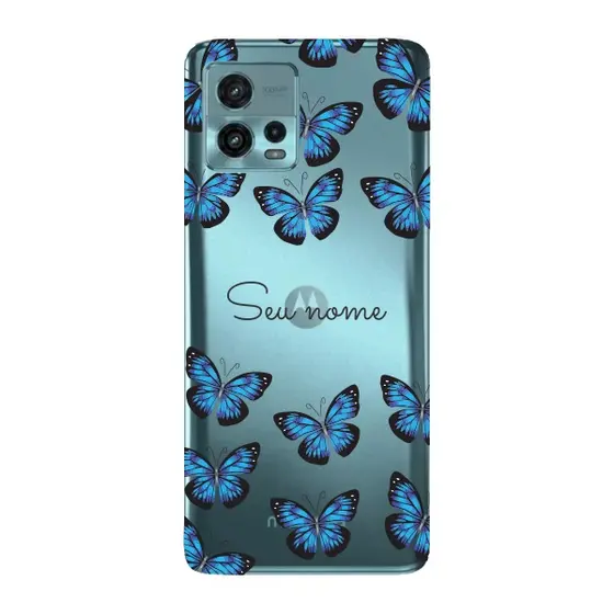 Capinha para Moto G72 Anti Impacto Personalizada - Borboletas azuis com nome