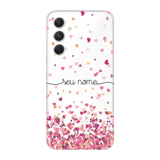 Capinha para Samsung A34 Anti Impacto Personalizada - Chuva de corações rosa com nome