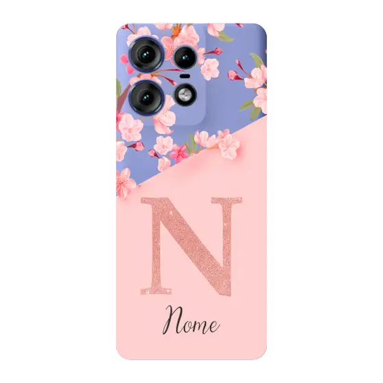 Capinha para Moto Edge 50 pro Anti Impacto Personalizada - Delicate Flowers Rosa com nome e inicial
