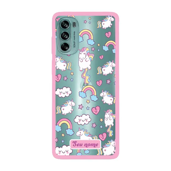 Capinha para Moto G62 Anti Impacto Personalizada - Unicórnio com nome e fundo transparente
