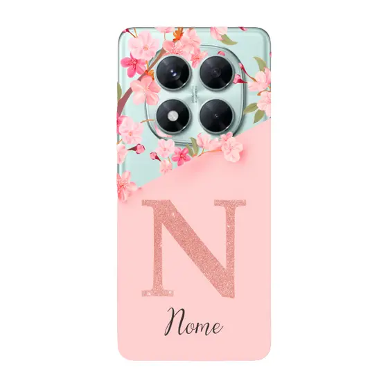 Capinha para Xiaomi RedMi Note 14 Pro 5G Anti Impacto Personalizada - Delicate Flowers Rosa com nome e inicial