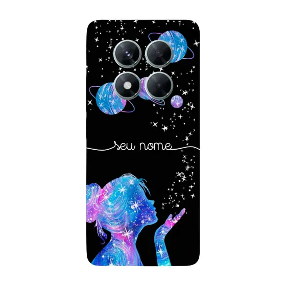 Capinha para Xiaomi RedMi Note 14 Pro 5G Anti Impacto Personalizada - Menina Universo com nome manuscrito