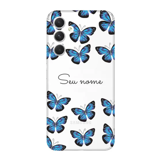 Capinha para Samsung A54 Anti Impacto Personalizada - Borboletas azuis com nome