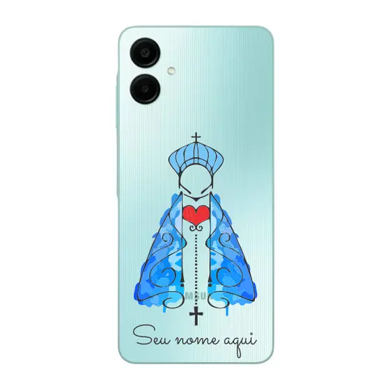 Capinha para Samsung A06 Anti Impacto Personalizada - Nossa senhora azul fundo transparente e nome