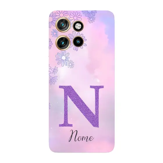 Capinha para Moto Edge 60 Neo Anti Impacto Personalizada - Delicate Flowers Lilás com nome e inicial