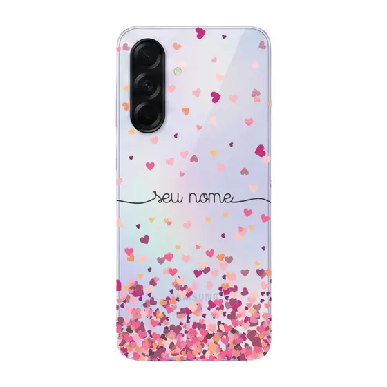 Capinha para Samsung A37 Anti Impacto Personalizada - Chuva de corações rosa com nome