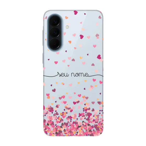 Capinha para Samsung A57 Anti Impacto Personalizada - Chuva de corações rosa com nome