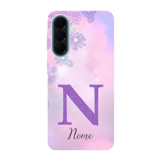 Capinha para Samsung A57 Anti Impacto Personalizada - Delicate Flowers Lilás com nome e inicial
