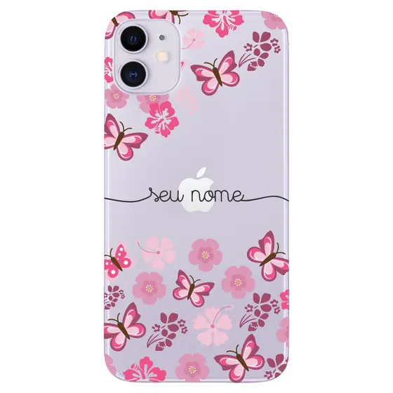 Capinha Anti Impacto Personalizada iPhone 11  - Flores e Borboletas com nome