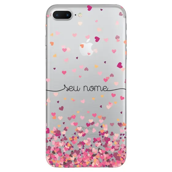 Capinha Anti Impacto Personalizada iPhone 7 Plus / 8 Plus  - Chuva de corações rosa com nome