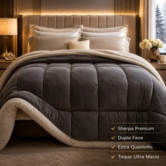 Coberdrom Sherpa Soft Dupla Face Casal / Queen Pele de Carneiro Macio Quentinho Inverno Premium