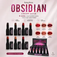 Batom Cream Satin Obsidian Ruby Rose – Alta Cobertura, Conforto e Brilho, 6 cores