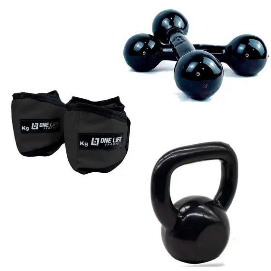 Kit Funcional- Caneleira 2kg + Halter 2kg + Kettlebell 4 Kg