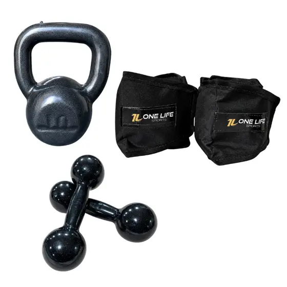 Kit Fitness Kettlebell 10kg + Halter 4kg + Caneleira 5kg | Treino Completo