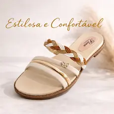 Sandália Rasteirinha Feminina Confortável Detalhe Borboleta Tira Metálica