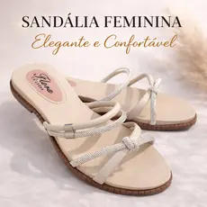 Sandália Rasteirinha Feminina Confortável Plana Ajustável Com Brilho Strass
