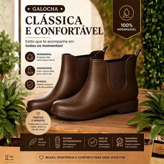 Bota Galocha Feminina Impermeável Borracha Antiderrapante Para Trabalho Limpeza e Enfermagem