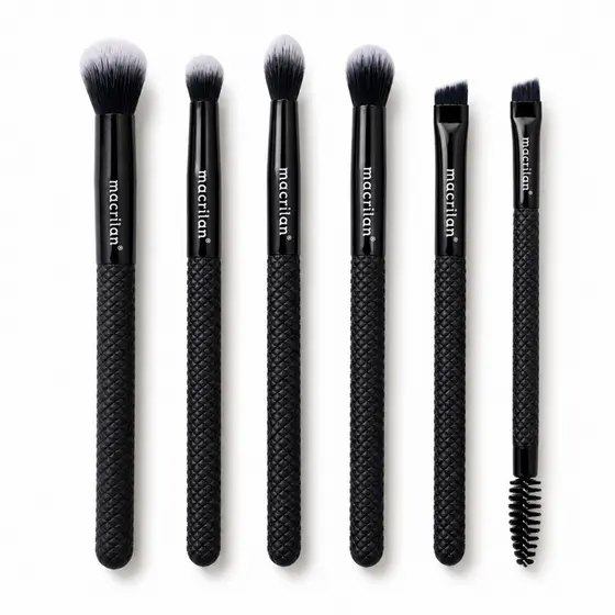 Kit Pincéis Maquiagem Olhos Macrilan Noir Profissional Esfumar Delinear Sobrancelha 6uni