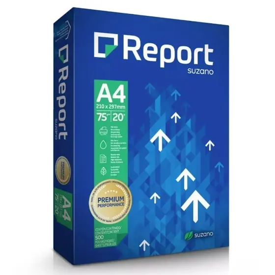 Papel Sulfite A4 75g Suzano Report 500 Folhas  Branco Impressora
