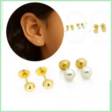 Kit 2 Pares Brincos Bebê Intantil Menina Antialérgico, Banho Ouro 18k, Tarraxa Segura Conforto