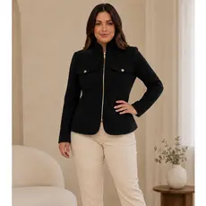 Jaqueta Feminina Lã Batida Premium com Zíper e Gola Alta | Casaco Jaqueta Moda Feminina