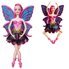 Boneca Princesa Fada Infantil Articulada com Asas Lindas de Borboletas Brilhantes
