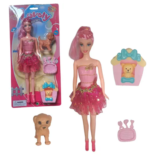 Boneca Fashion Lovely Infantil com Pet e Casinha Brinquedo Completo para sua Diversão