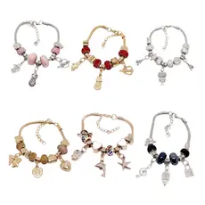Kit 6 Pulseira Berloques Prateada, Rose e Dourada Estilo Feminina (Modelo aleatório)