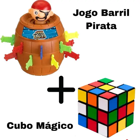 Kit Jogo Barril do Pirata + Cubo Mágico Brinquedo Educativo Presente Infantil Divertido