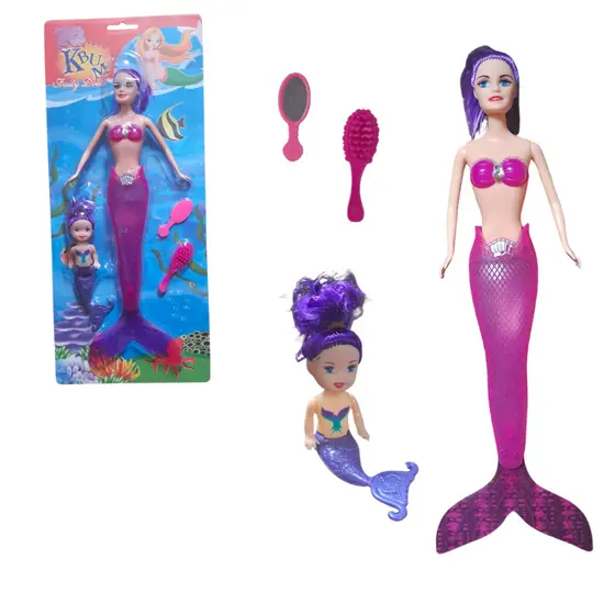 Boneca Sereia Infantil com Filhinha e Acessórios Brinquedo Diversão Completa
