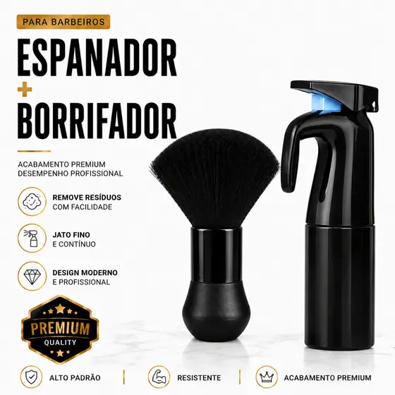 Borrifador Spray Contínuo e Espanador Profissional para Barbeiro – Kit ou Individual
