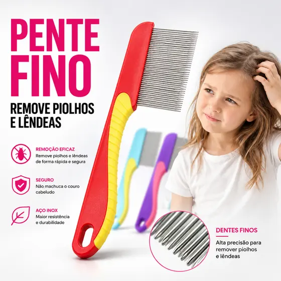 Pente Fino Com Cabo Extrator de Piolhos, Lêndeas, Pulgas Serve para Crianças, Adultos e Pets