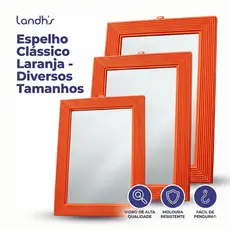 Espelho Moldura Plástica Laranja Diversos Tamanhos Landh's de Parede ou Portátil