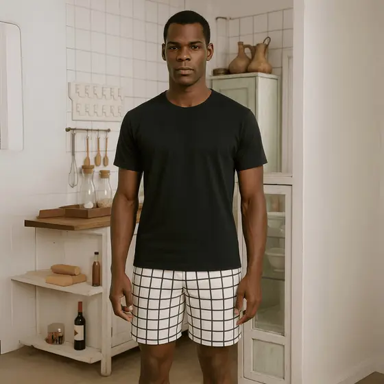 Pijama masculino curto Xadrez 100% Poliéster [O MELHOR DA SHOPEE]