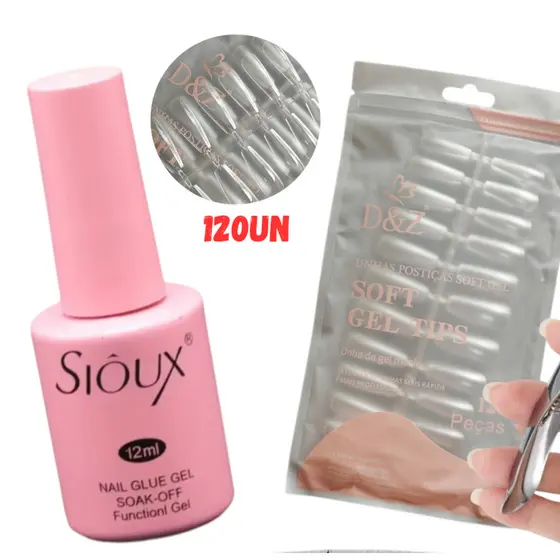 Kit UNHA POSTIÇA SOFT GEL D&Z 120UN + Cola Gel Base