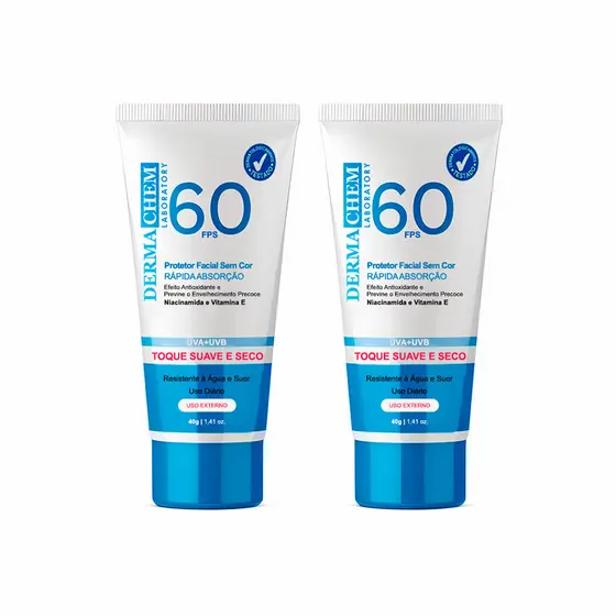 Kit 2un Dermachem Protetor Solar Facial Fps 60 Sem Cor - 40g