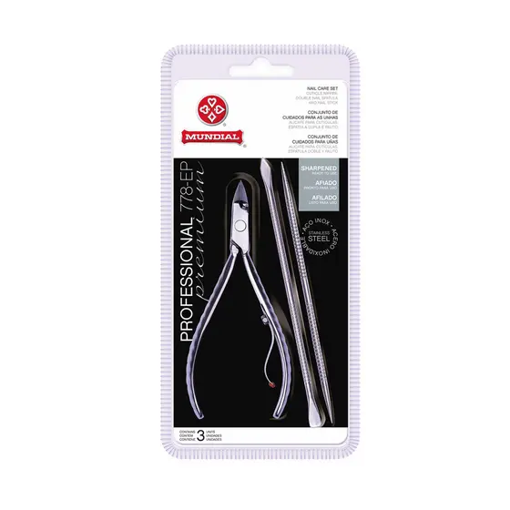 ALICATE CUTICULA 778-EP COM ESPATULA DUPLA E PALITO PROFESSIONAL PREMIUM INOX MUNDIAL