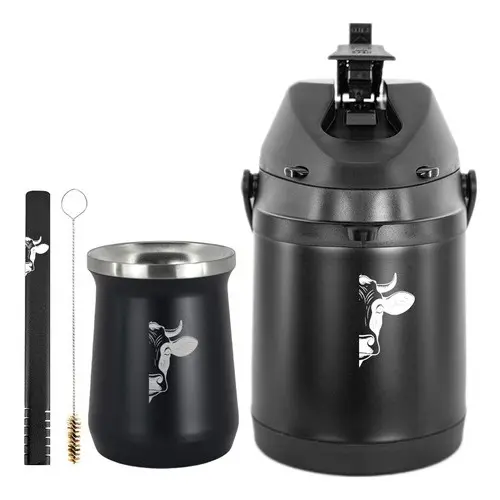Kit Tereré Garrafa Térmica 2.5l Copo Termico 236ml Agro Vaca