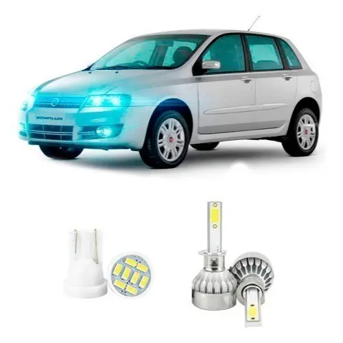 Lâmpadas Ultra Led Fiat Stilo 20000lm Alto Baixo e Milha + Pingo Led
