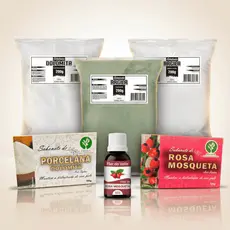 Kit da Mulher Autocuidado Feminino Dolomita Argila Branca e Verde Óleo de Rosa Mosqueta e Sabonetes