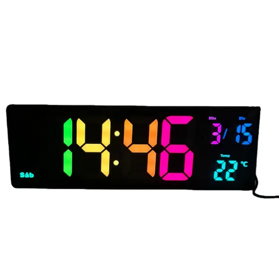 Relógio E Cronômetro Digital De Parede Mesa Led RGB Com Controle