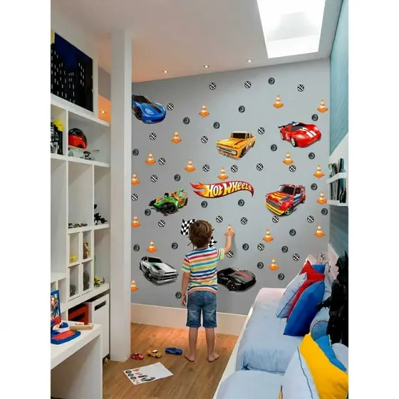 Kit 75 Adesivos de Parede Carros Hot Wheels - Papel de parede adesivo decoração quarto de menino