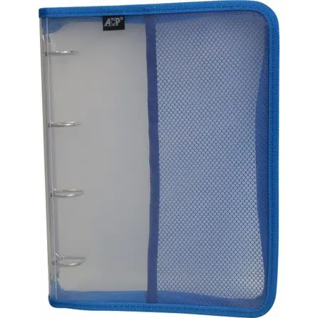 Fichário Universitário Cristal 4 argolas com ziper - Azul