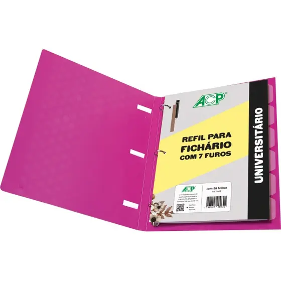 Fichário em PP - Poá Rosa, com 96 folhas e divisórias