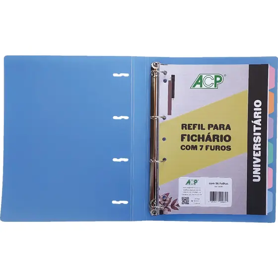 Fichário Caderno Argolado Sweet PP, 4 argolas. bloco de 96 folhas e 6 divisórias -Azul