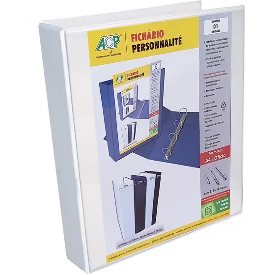Fichário Personalizável A4, Branco c/4 argolas