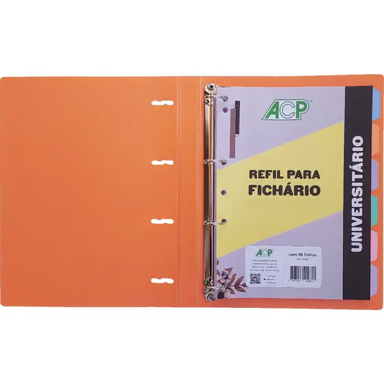 Fichário Caderno Argolado Sweet PP, 4 argolas. bloco de 96 folhas e 6 divisórias -Laranja