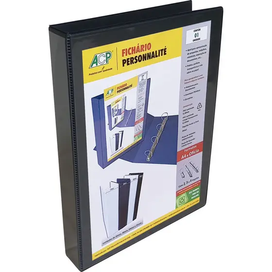 Fichário Personalizável Preto A4 c/4 argolas (25,.5x31,5x4 cm)