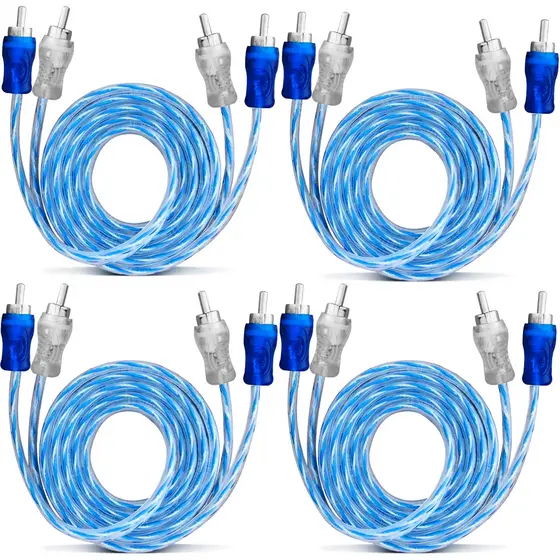 Kit 4 Cabo RCA 1 Metro Dupla Blindagem Injetado 4mm Azul