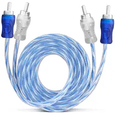 Cabo RCA 1 Metro Dupla Blindagem Injetado Azul 4mm Som Automotivo Conectores Duplos De Alta Pressão